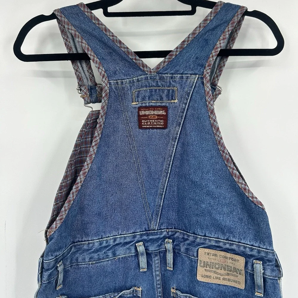 Vintage 90s Unionbay Kids L Denim Overalls Plaid Carpenter Grunge Boys Girls